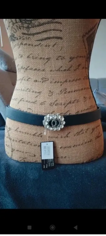 Ceinture noire boucle deux ronds blanche argenté 90 cm