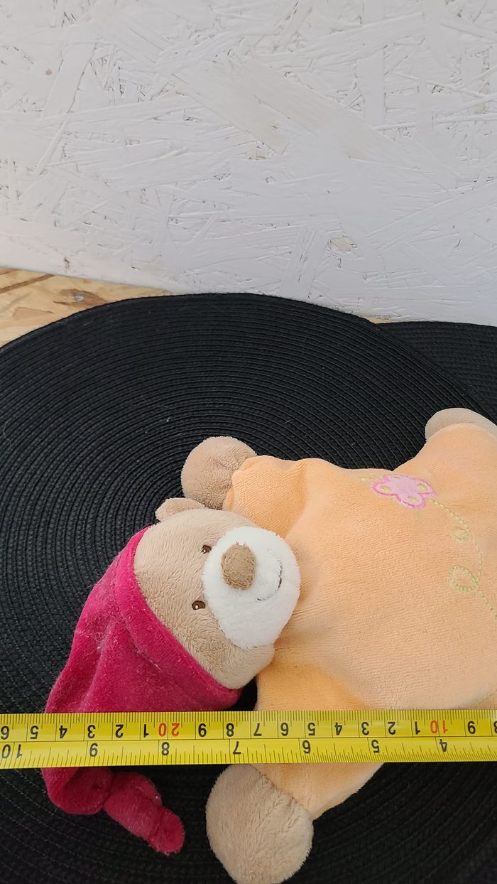 Ours NATTOU doudou semi-plat beige orange papillon - photo numéro 3