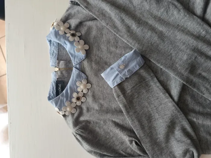 Pull col à fleurs gris et bleu Kookaï taille 1 - photo numéro 11