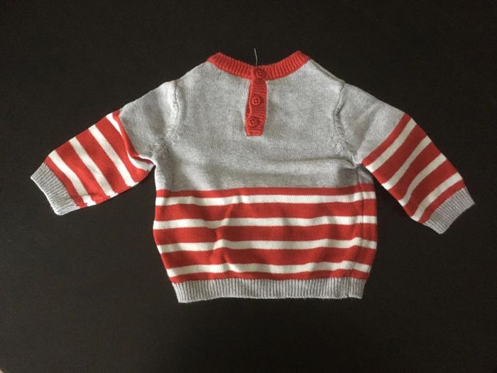 Pull Du Pareil au Même gris/rouge/blanc - photo numéro 2
