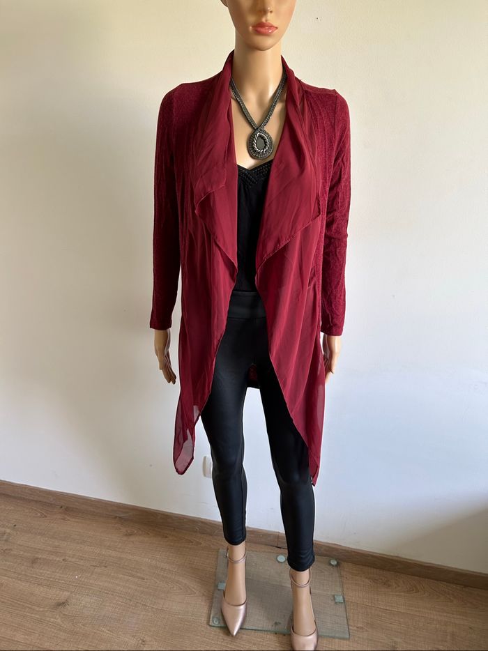 Cardigan bordeaux bi matière Naf Naf taille XS bon état - photo numéro 3