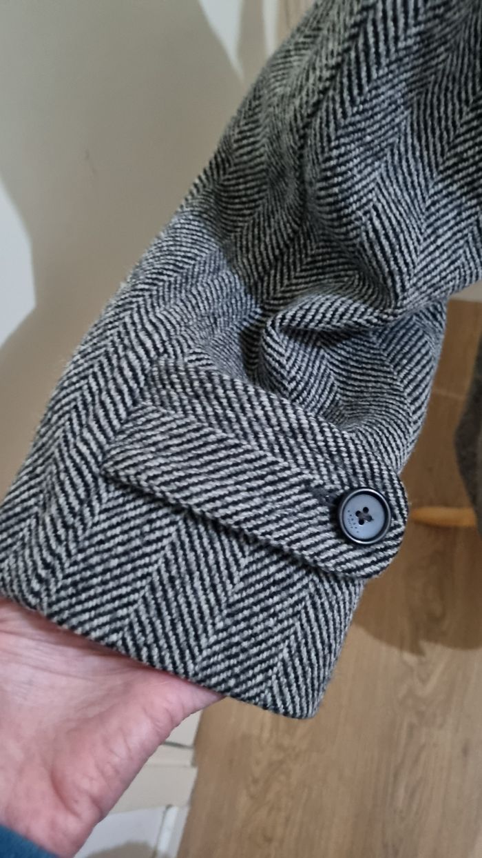 Manteau long à chevrons noir et blanc,  Sandro en laine vierge XL neuf - photo numéro 9