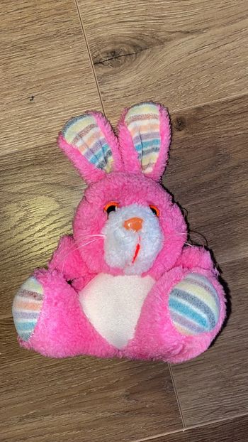 Doudou peluche Lapin rose fluo