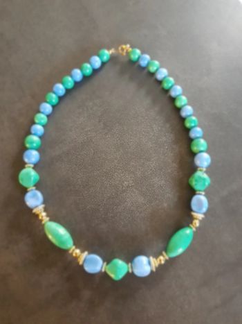 Collier boules bleu/vert/argent