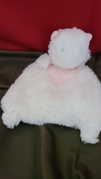 DOUDOU SERGENT MAJOR CHAT plat BLANC COEUR ROSE