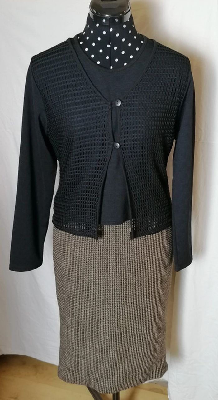 Pull 2 en 1 veste et top non séparables noir vintage Wear'n Love - photo numéro 2