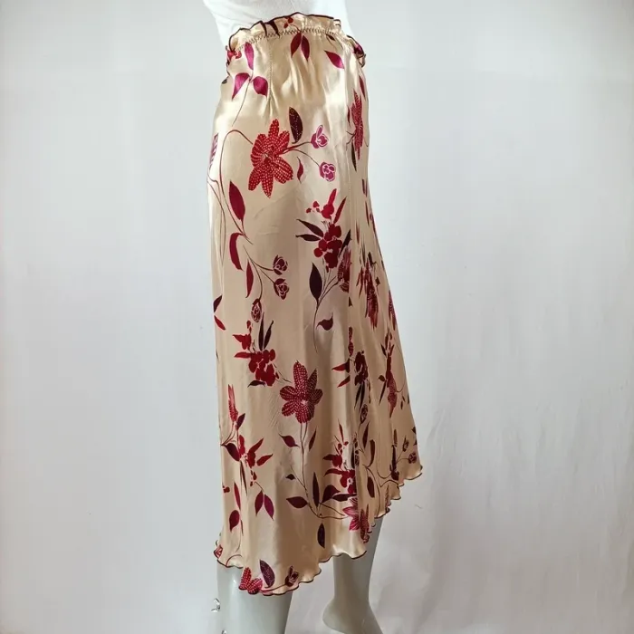 Jupe midi satinée à fleurs bordeaux et violettes – taille 40 – Caroll made in France A976 - photo numéro 6