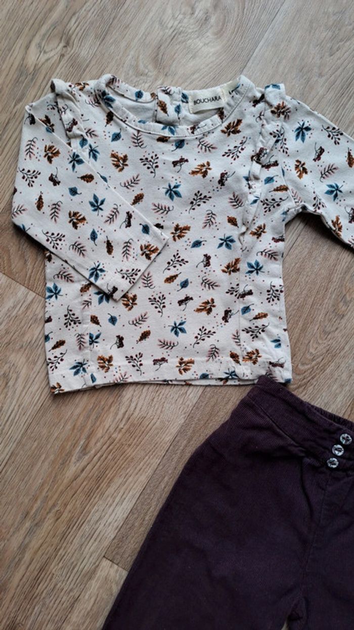 Ensemble 6 mois pantalon velours et t-shirt manches longues Bouchara fille - photo numéro 2