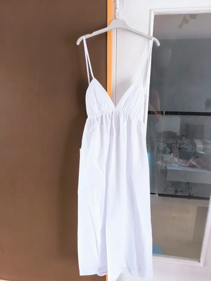 Robe longue blanche élastique col en V femme L - photo numéro 7