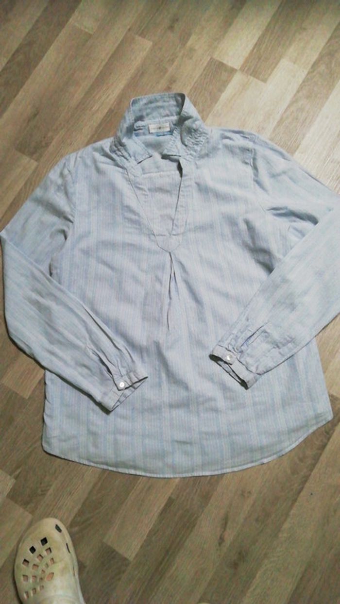 Blouse bleu ciel 38 cache cache fines rayures - photo numéro 4
