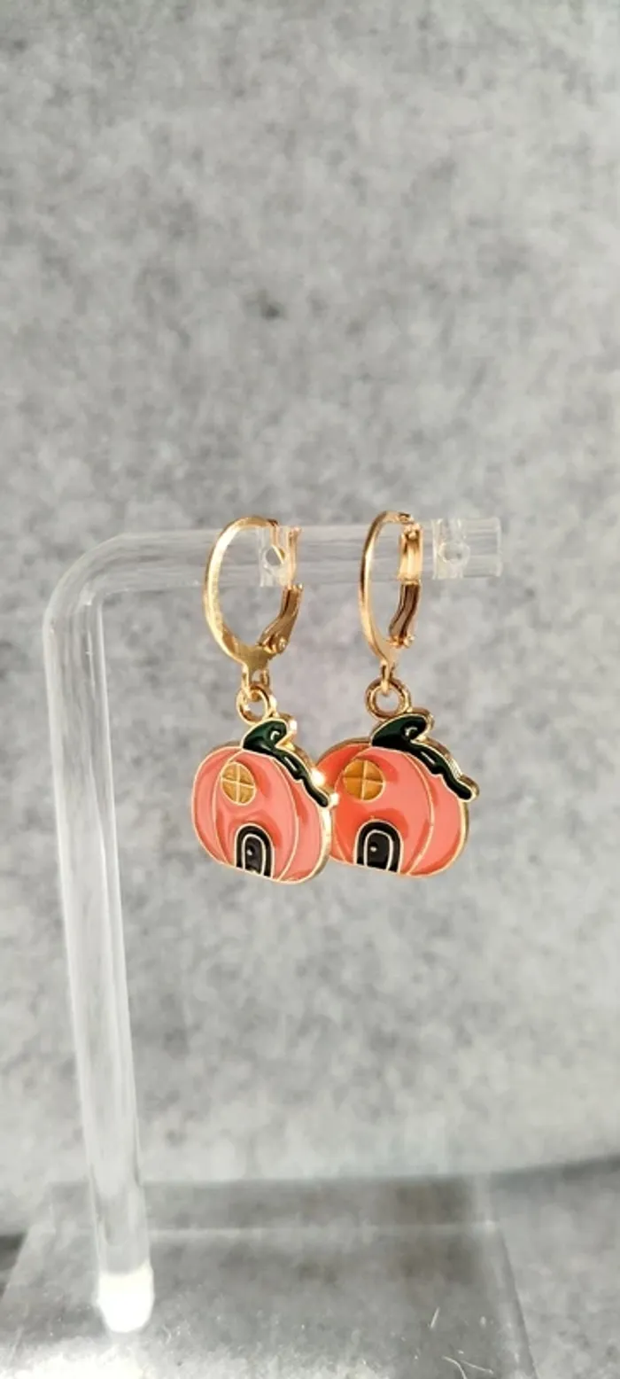 🍄 Boucles d’oreilles ▪ maison citrouille fermoir créole
