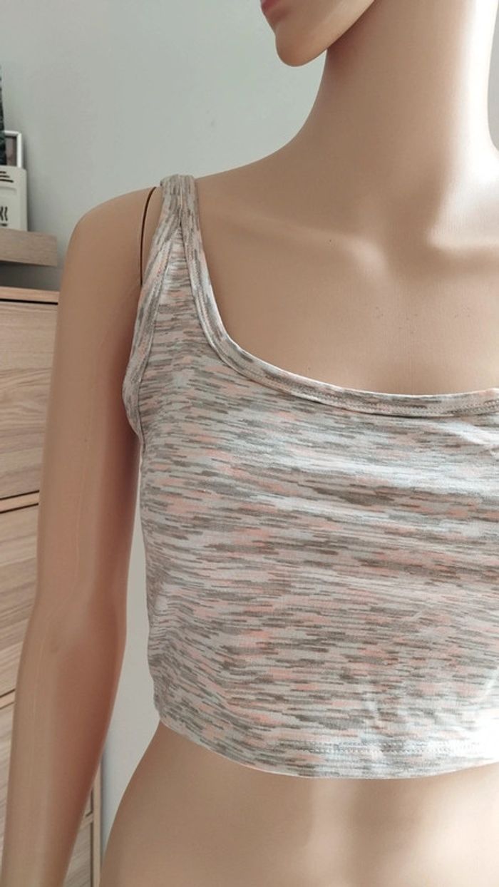 Top haut court débardeur gris rose taille s femme - photo numéro 6