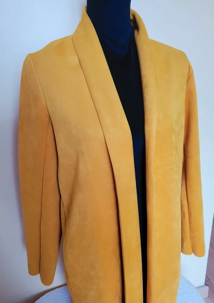 Veste / manteau long daim Zara moutarde - photo numéro 3
