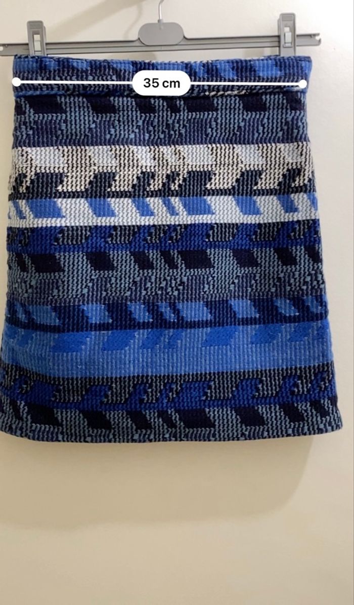 Jupe tweed jacquard bleu noir motif graphique hiver épaisse femme taille 36 Maje - photo numéro 8