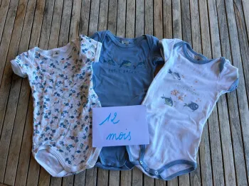 Lot de 3 bodys Petit Bateau - 12 mois