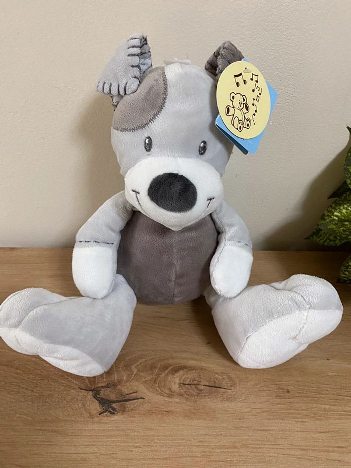 Doudou peluche chien gris blanc musical jogystar neuf - photo numéro 2