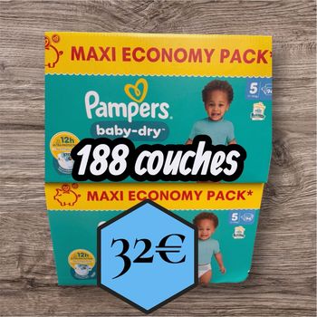 Couches Pampers baby dry maxi Economy pack taille 5 / 188 couches