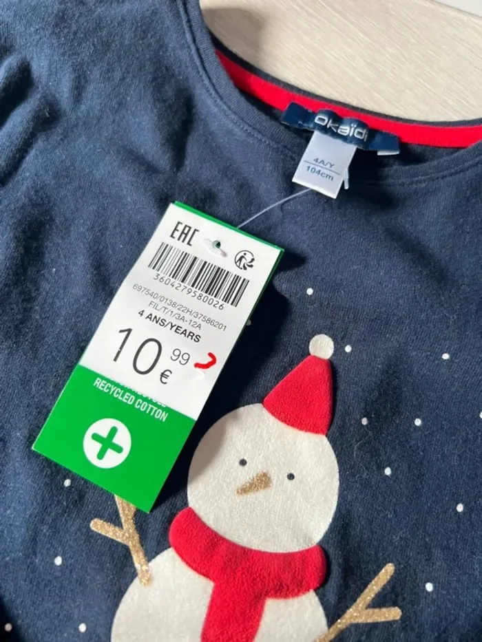 T shirt longues manches hiver Okaïdi 4 ans marine neuf - photo numéro 4