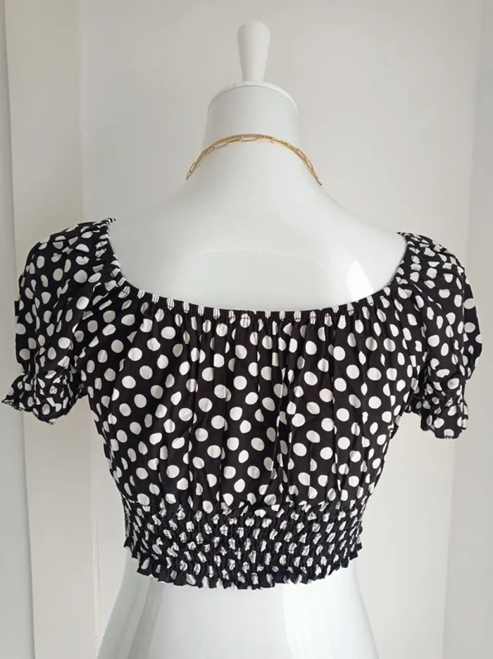 Haut court crop top noir à pois blanc T.M Cloothes - photo numéro 3