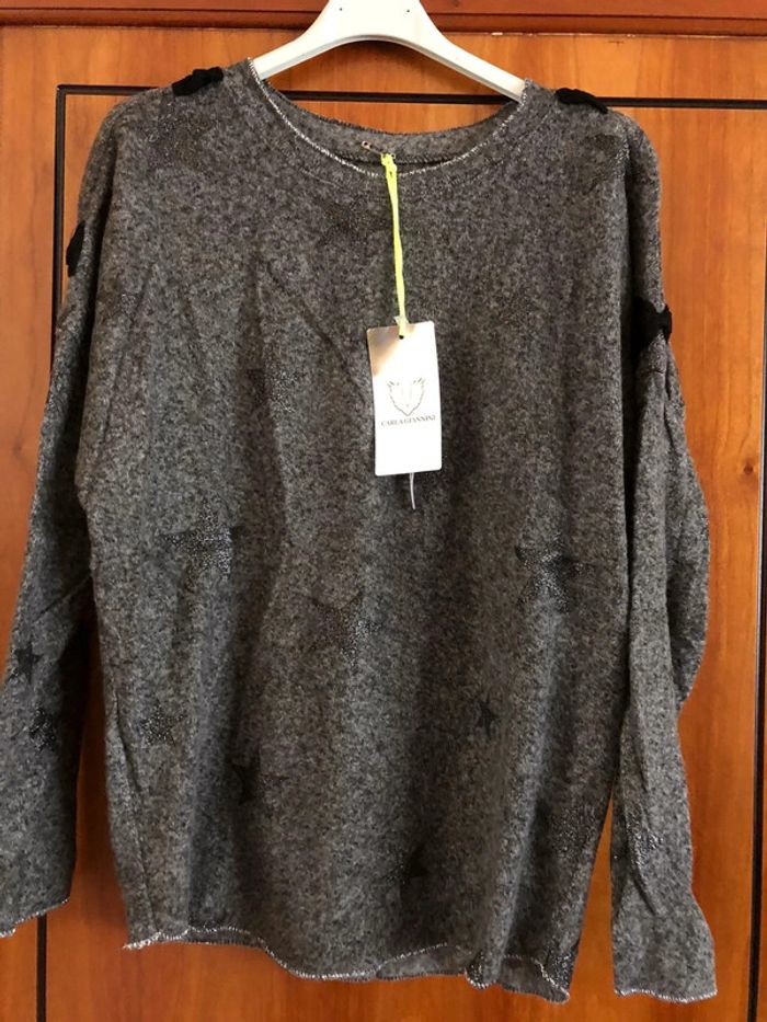 Pull gris étoiles taille unique neuf avec étiquette - photo numéro 2