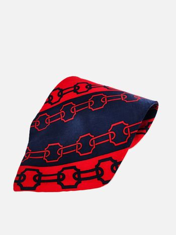 Cravate Jean Patou Soie Homme Rouge Marine Chaîne Maillons Motif Luxe Vintage