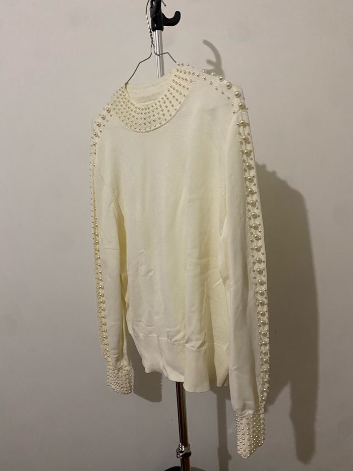 Pull blanc à perles H&M - photo numéro 4