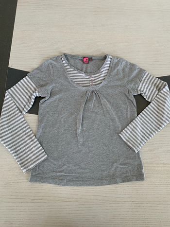 Teeshirt ML gris et rayures 10 ans Bilook