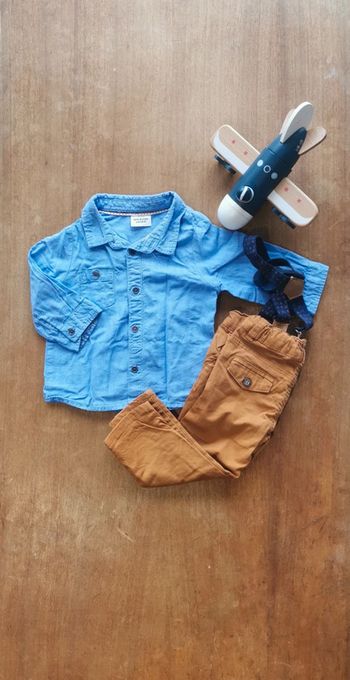 🌼 Vertbaudet Tape à L'Oeil ensemble chic chemise et pantalon à bretelles 6mois 68cm 👶