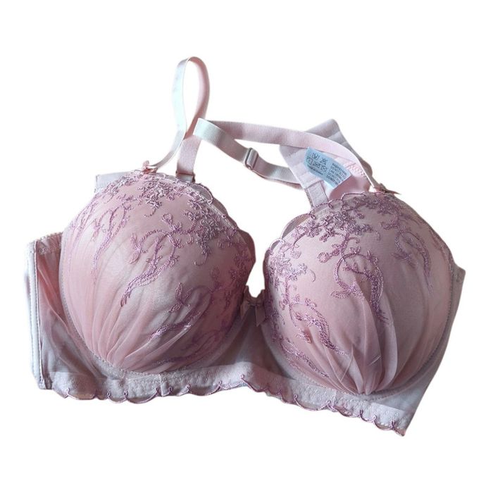 Soutien-gorge push up vieux rose brodé taille 90E