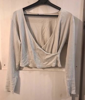 Haut femme Zara top cours été col v manches longues blancs taille L