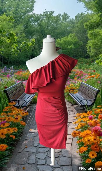 Robe unimanche rouge avec col vague, Shop low cost, Taille S