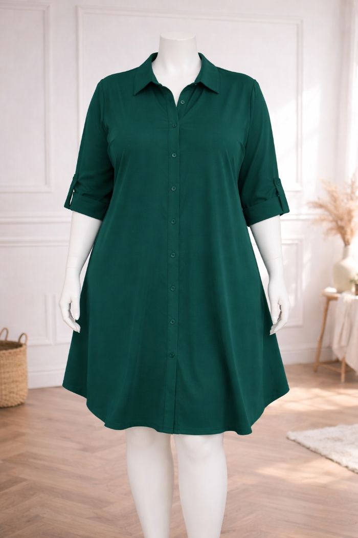 Robe chemise manches trois quarts vert sapin Femme taille 54 marque Asos 💍 - photo numéro 5