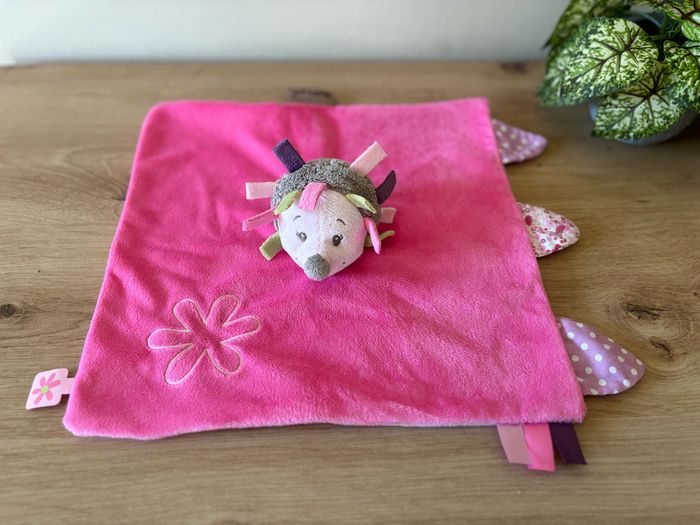 Doudou plat hérisson Manon rose fleur nattou état neuf - photo numéro 3