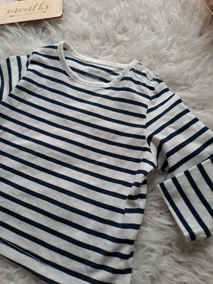Tee-shirt ML marinière kiabi 6mois - photo numéro 2