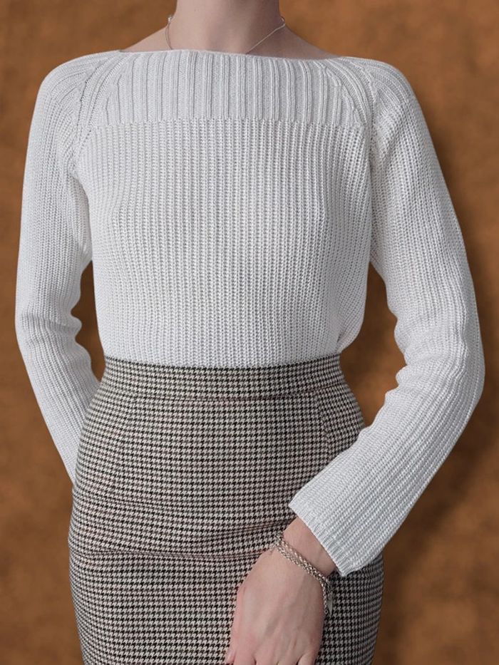 Pull blanc col bateau côtelé vintage / 123 - 38/M à 40/L - photo numéro 2