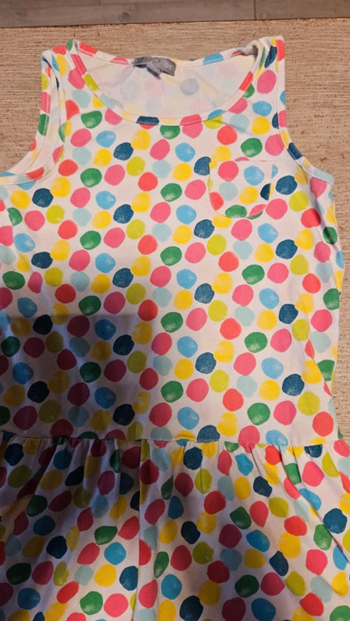Robe d été courte à bretelles blanche avec points colorés, JBC, 7 ans - photo numéro 4