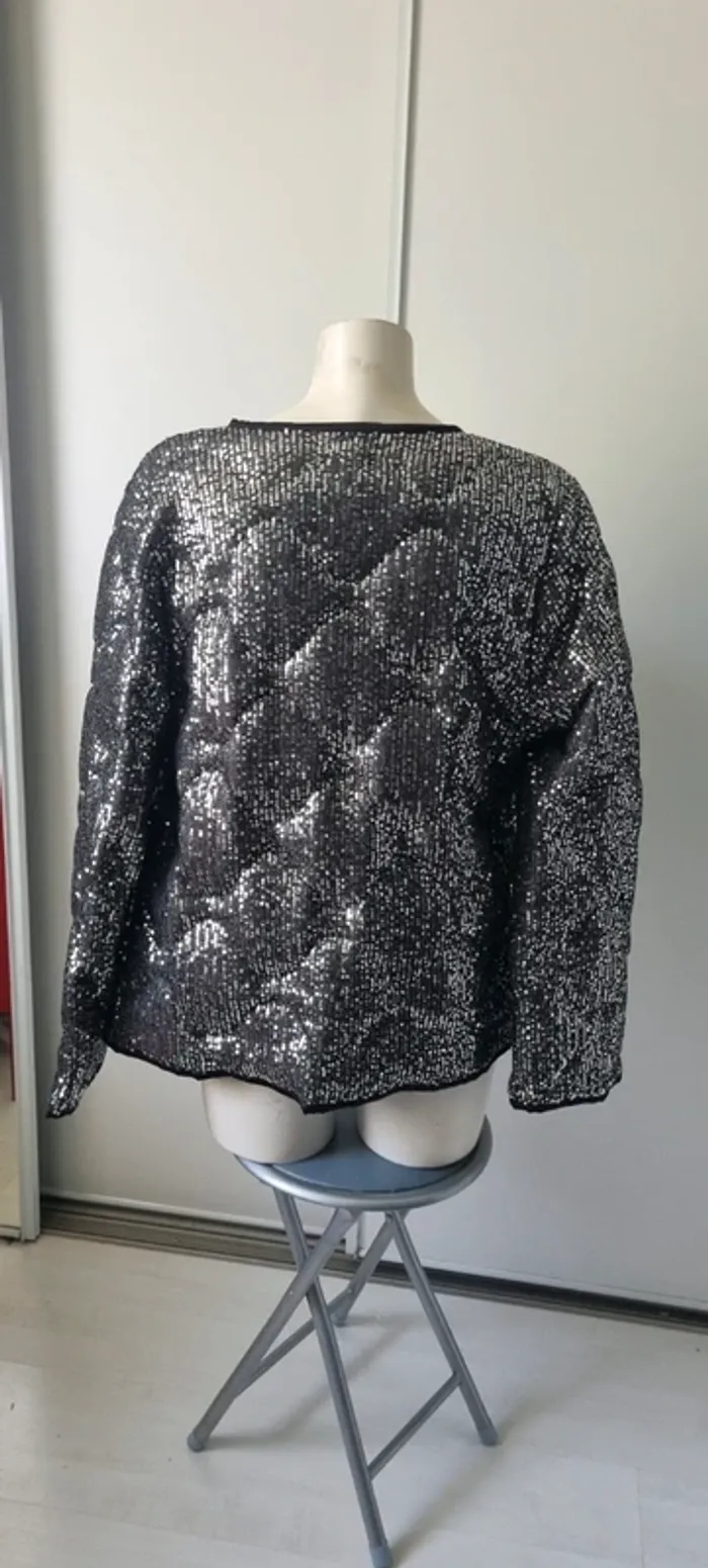Veste sequins paillette argentée neuve avec étiquette M/L - photo numéro 3