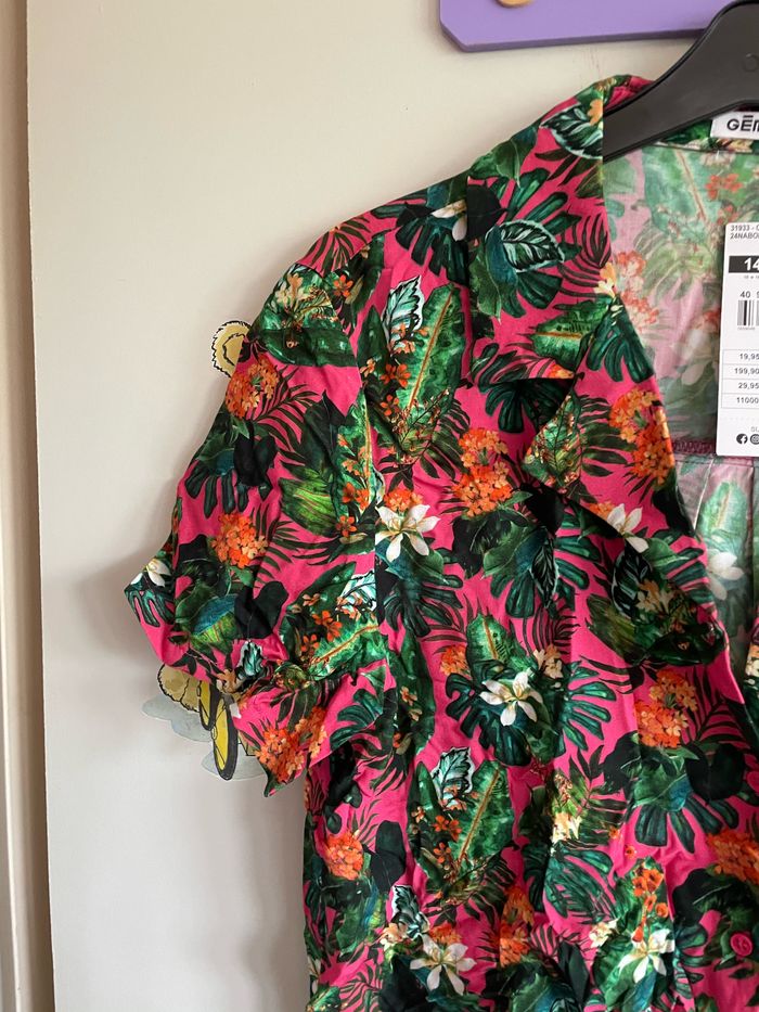 Chemise à manches courtes rose à motifs colorés, taille 14 ans, marque Gemo - photo numéro 2