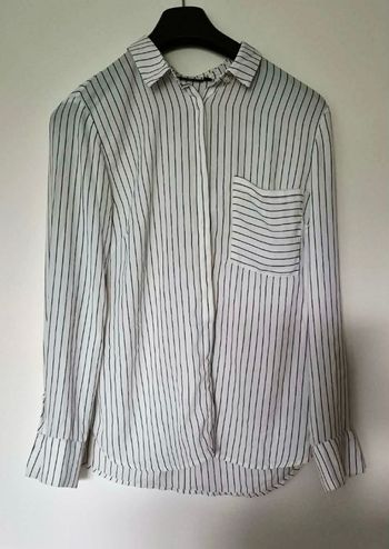 Chemisier fluide à rayures verticales Noir & Blanc - Taille L