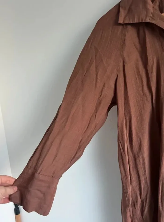 Robe longue marron lin Zara - photo numéro 4