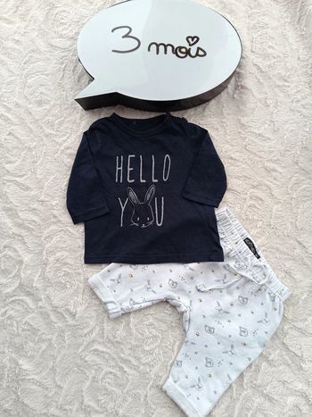 Ensemble (tee shirt+sarouel) Garçon 3 mois Hello you lapin animaux