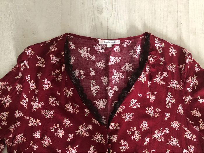 AN102- Blouse bordeaux fleurie/dentelle T 44 - photo numéro 5