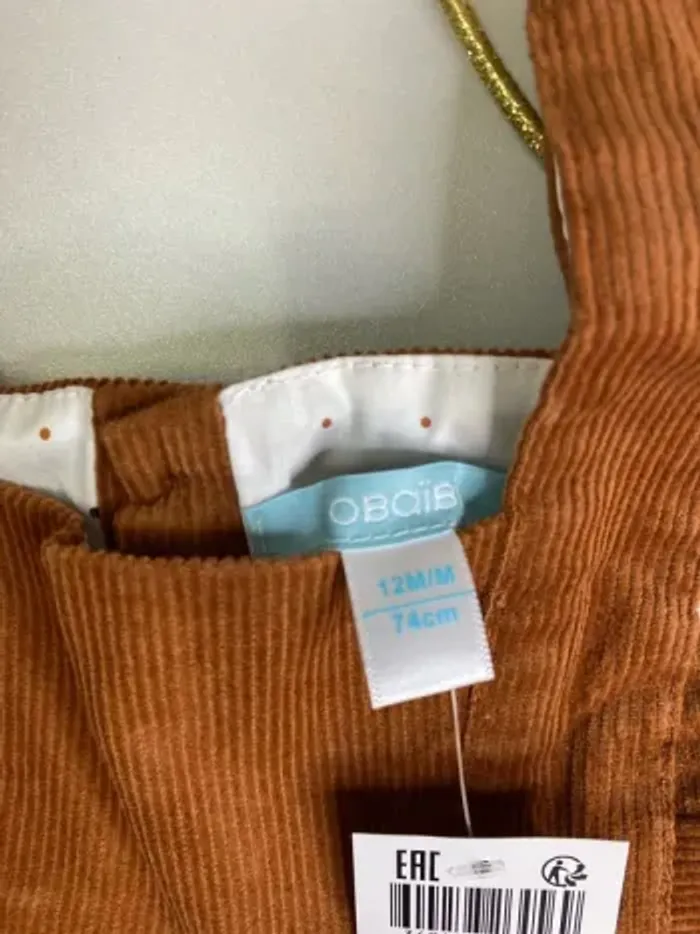 Robe bébé fille - neuf - velours - Obaïbi - Taille 12 mois - photo numéro 3