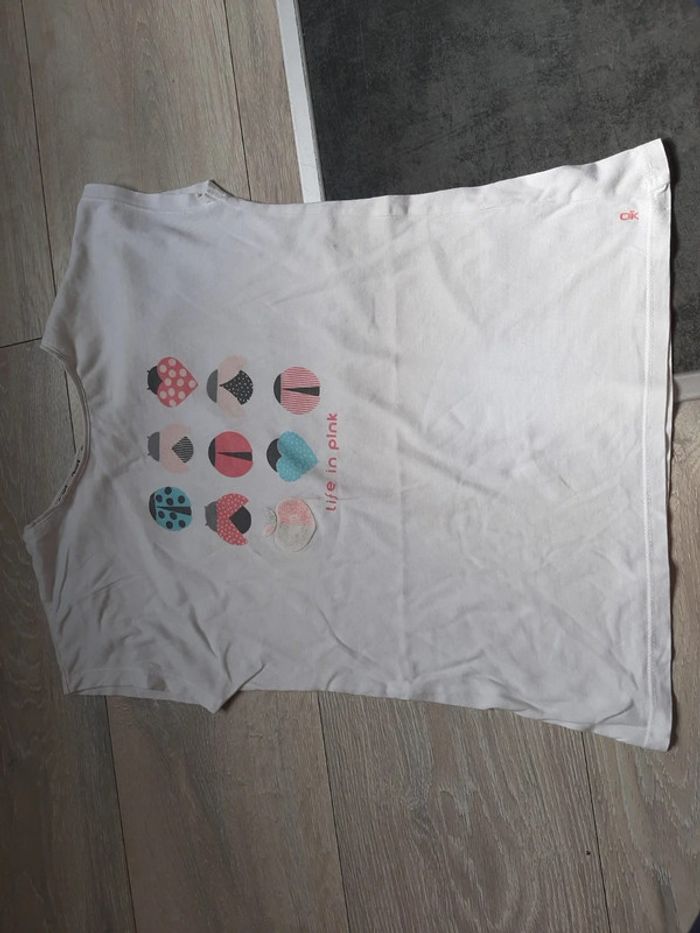 T shirt blanc, manches courtes, avec coccinelles, Okaidi, 12 ans, peu mis