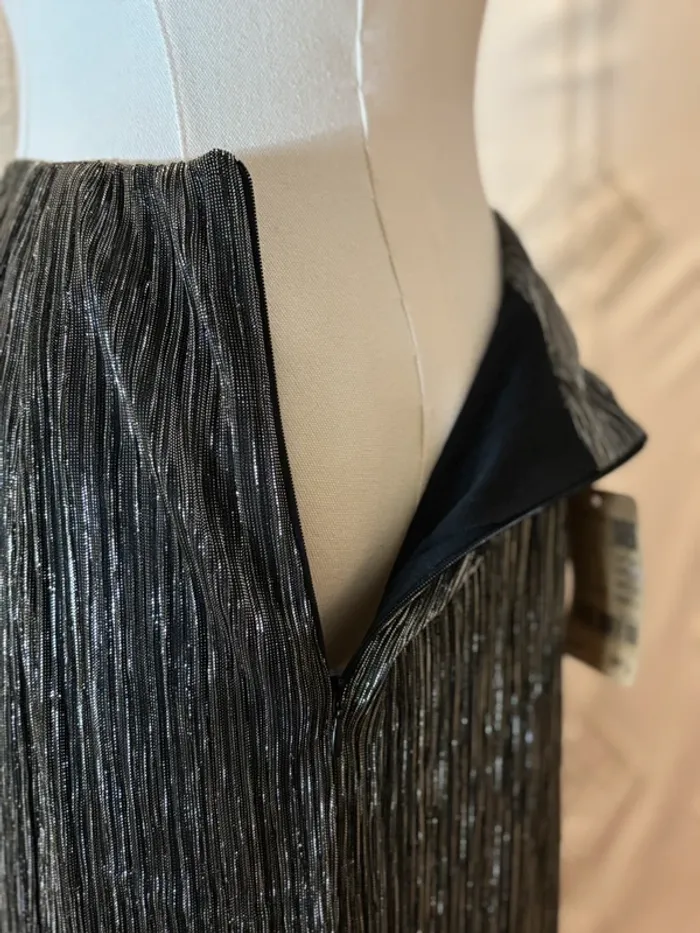 Jupe midi noire plissée brillante glitter Promod – effet drapé chic, taille 36 neuve - photo numéro 7