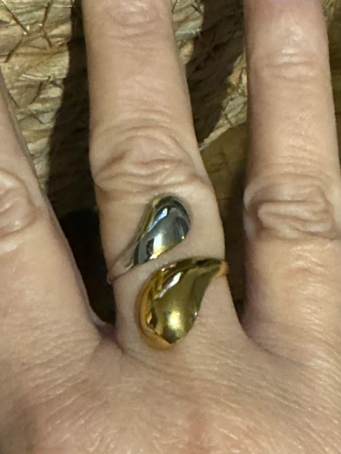 Bague réglable acier inoxydable or et argent gouttes serpent - photo numéro 3