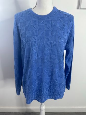 Pull en maille bleu damier torsades Vintage T42 XL