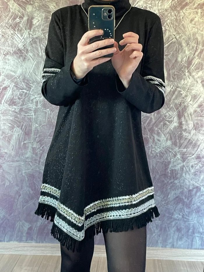 Robe tunique noire façon poncho splendide - photo numéro 4