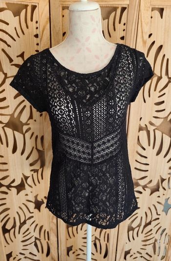 Top Maille ajourée noire, taille M, Naf Naf