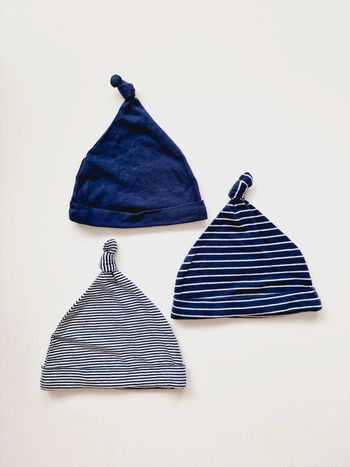 Baby Club - Lot de 3 bonnets - Marinière - Bleu marine - Neuf ! (6 mois)